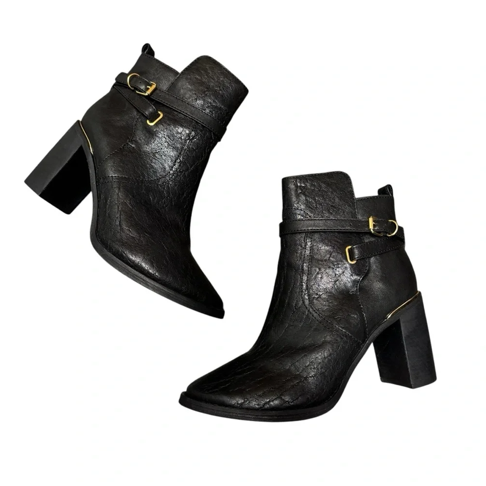Tory Burch Kayden Buckle Strap Leather Ankle Boots Black 9.5